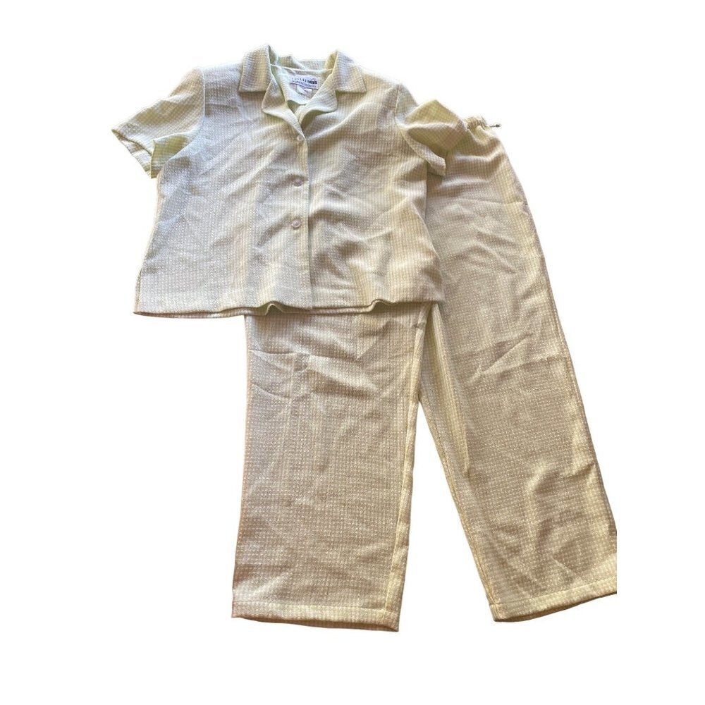 Leslie Fay Haberdashery Green Gingham Pant Set Polyester‎ Vintage 1980s Size 14